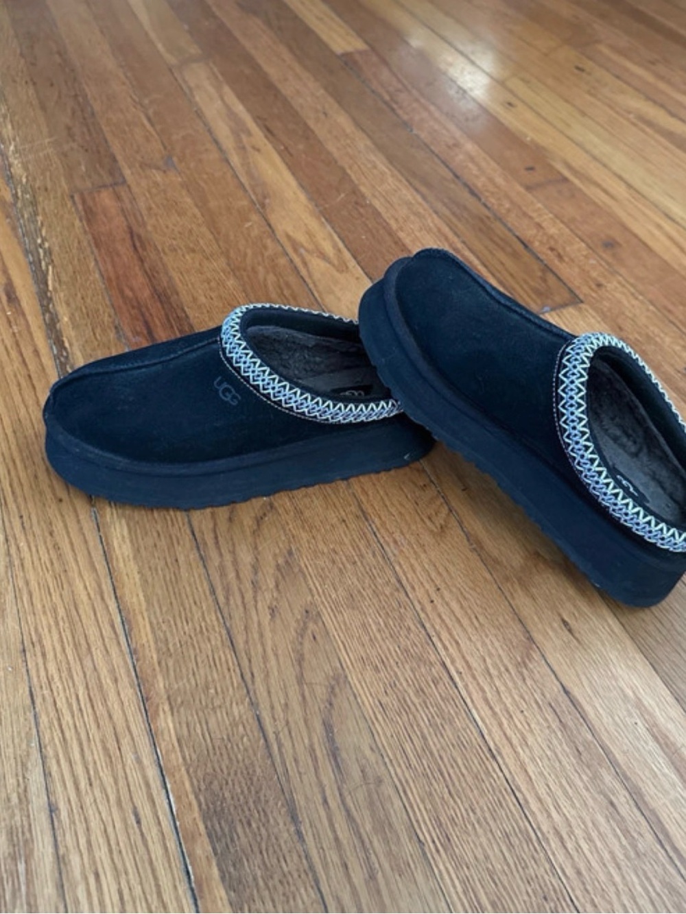 UGG Black Slip-On Suede Clog with Patterned Trim